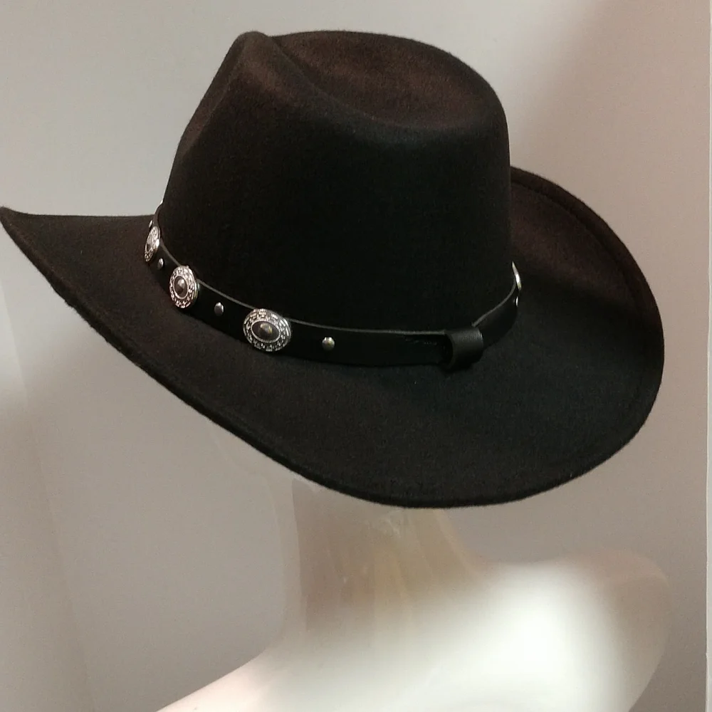 Unisex Black Western Cowboy Hat  Silver-tone Conch Faux Leather Strap - Picture 10 of 17